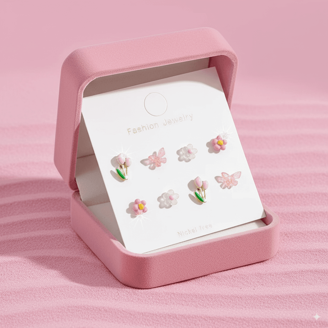 Acrylic Floral & Butterfly Stud Earrings Set In Nepal