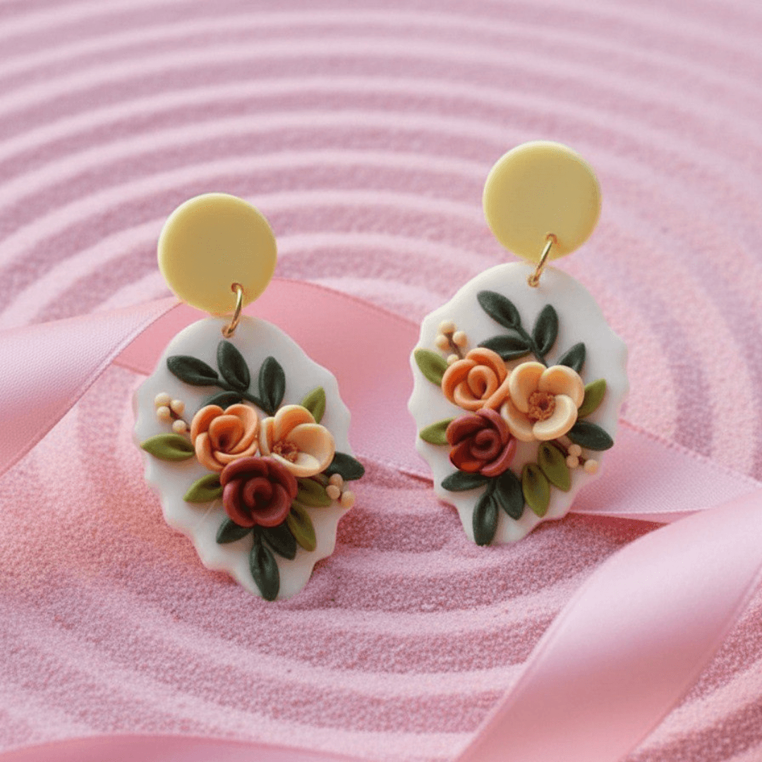 Autumn Reverie" Vintage-Inspired 3D Floral Polymer Clay Earrings