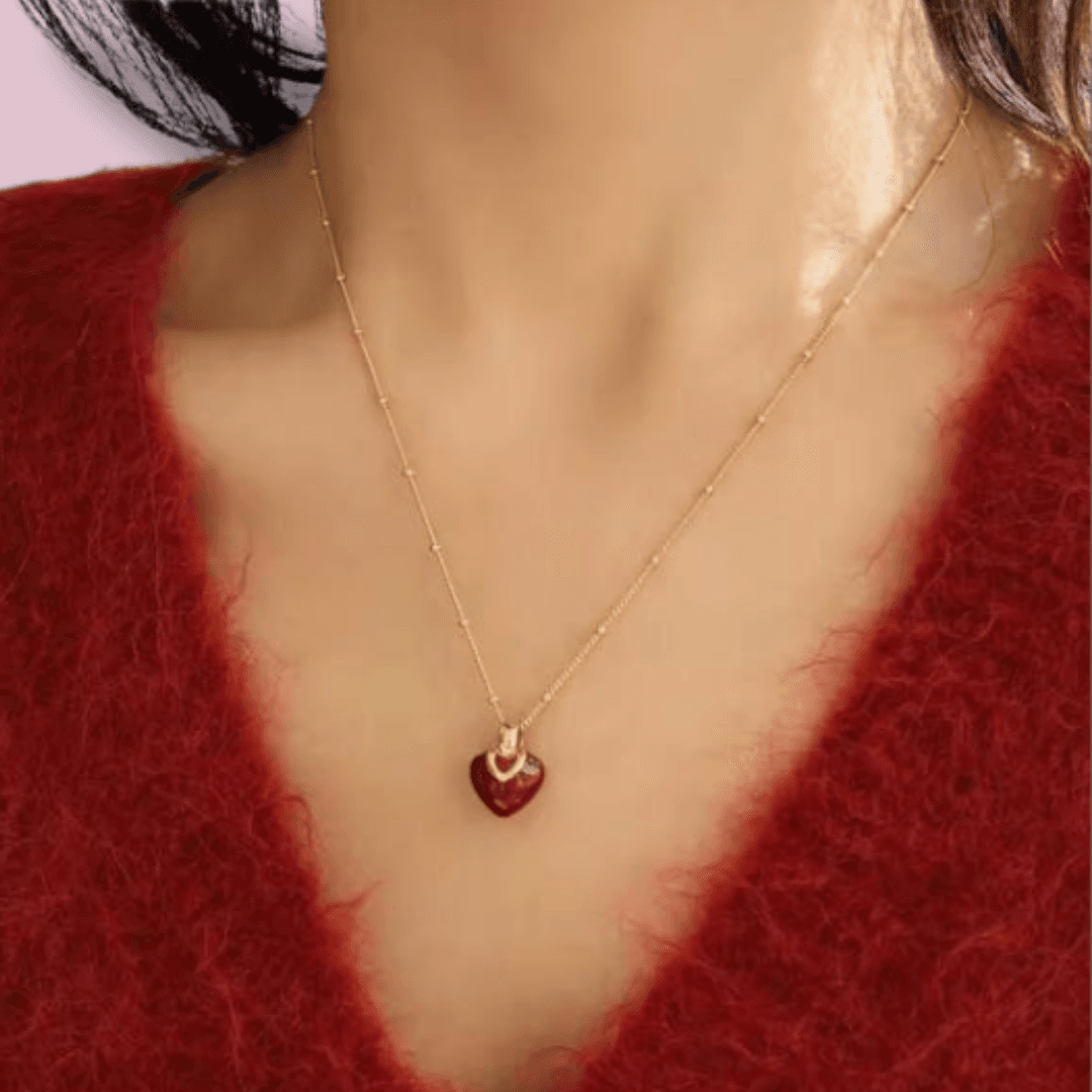 Classic Red Heart Necklace and Earring Jewelry Set