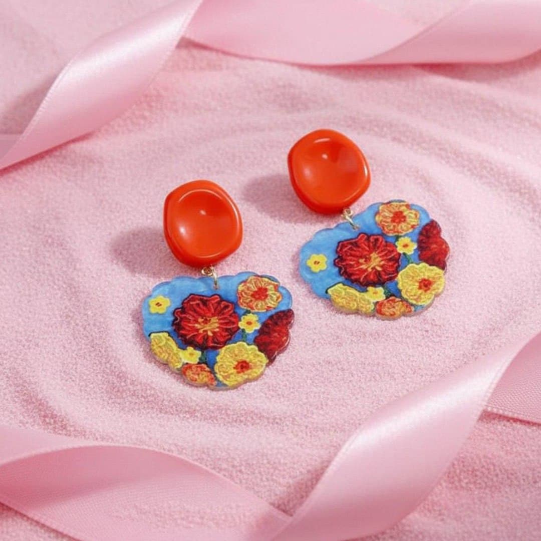 “Garden Heart” Vibrant Floral Acrylic Earrings-In Nepal