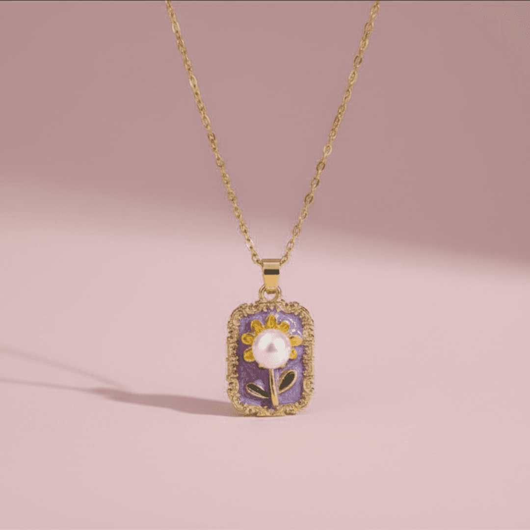 Gold-Plated Sunflower & Pearl Pendant Necklace