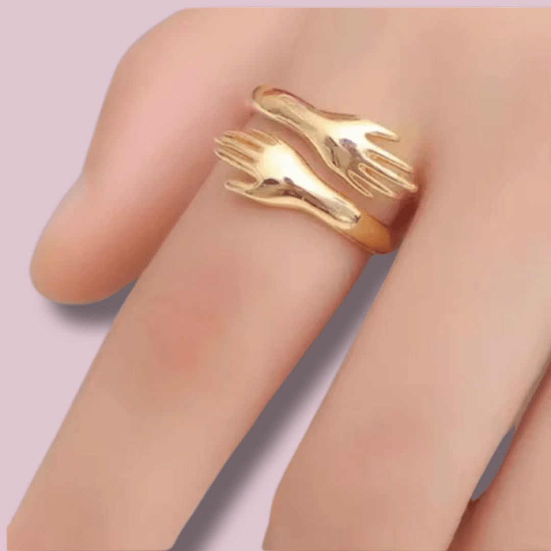 Gold-Toned Hugging Hands Adjustable Ring
