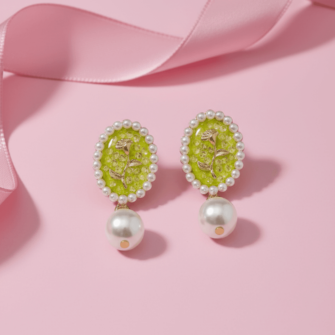 Imitation Pearl & Flower Drop Earrings In Nepal