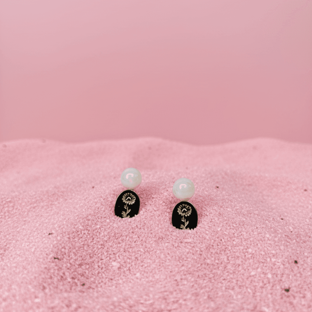 Silver Needle Pearl & Enamel Stud Earrings